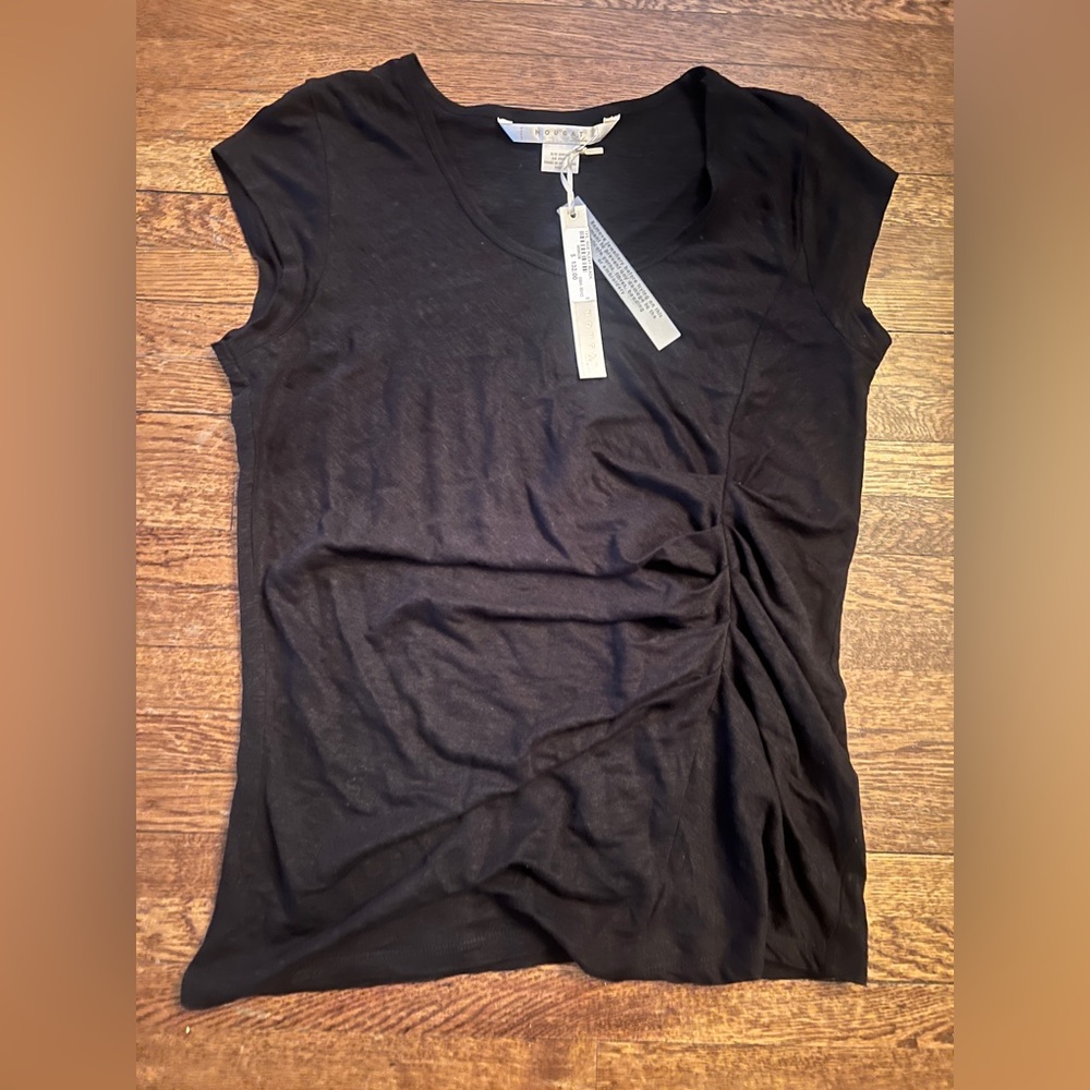 New With Tags Nougat London Black Side Pleat Black Womens‎ Tee Sz Small Linen